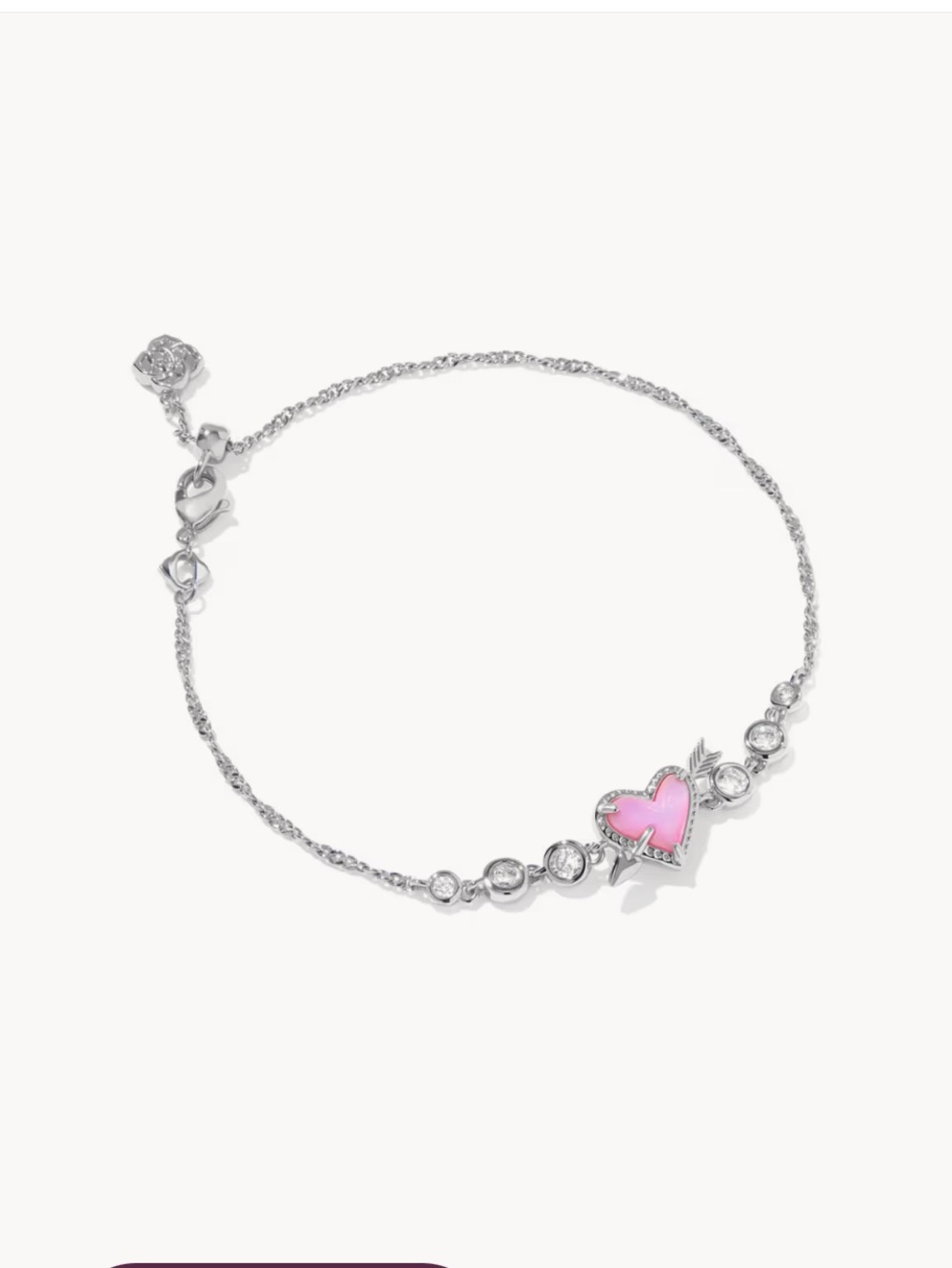 NWOT Kendra Scott Ari Heart Arrow Bracelet in silver pink opalescent resin